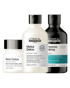 L'Oreal Professionnel Kit Serie Expert Metal Detox Shampoo e Mask + Chroma Creme Green Dyes Shampoo